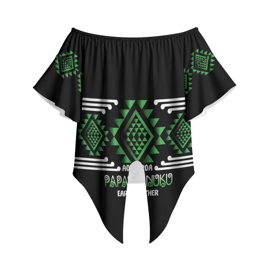 Aotearoa Atua Papatuanuku Personalised Off Shoulder Wrap Waist Top Maori Earth Mother Taniko Motifs