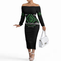 Aotearoa Atua Papatuanuku Personalised Off The Shoulder Long Sleeve Dress Maori Earth Mother Taniko Motifs