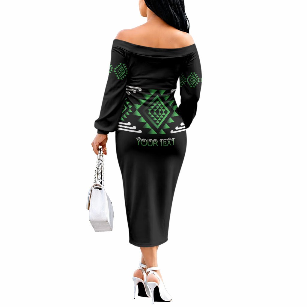 Aotearoa Atua Papatuanuku Personalised Off The Shoulder Long Sleeve Dress Maori Earth Mother Taniko Motifs