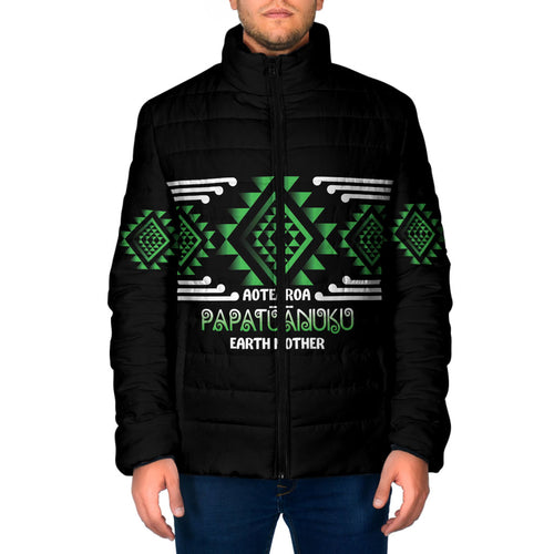 Aotearoa Atua Papatuanuku Personalised Padded Jacket Maori Earth Mother Taniko Motifs