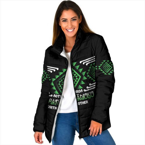 Aotearoa Atua Papatuanuku Personalised Padded Jacket Maori Earth Mother Taniko Motifs