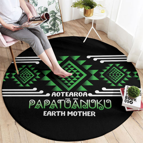 Aotearoa Atua Papatuanuku Round Carpet Maori Earth Mother Taniko Motifs