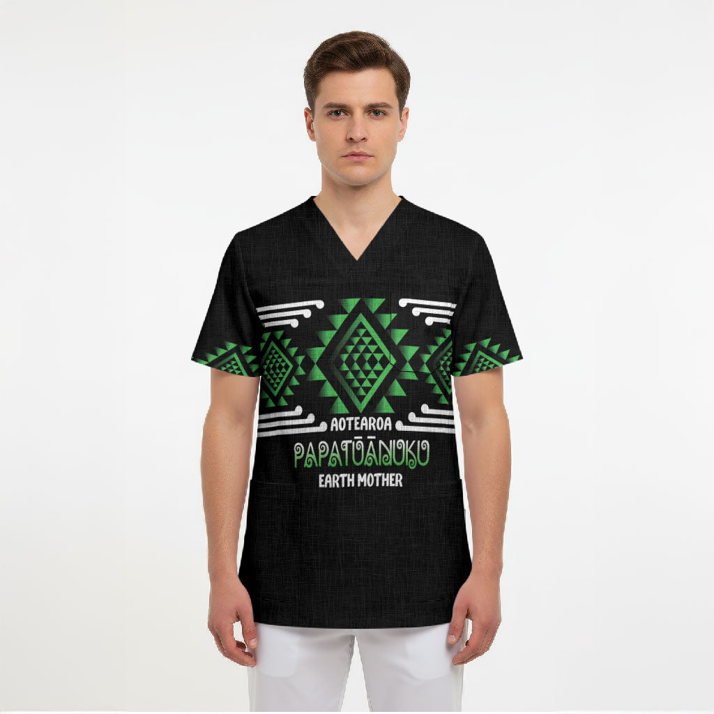 Aotearoa Atua Papatuanuku Personalised Scrub Top Maori Earth Mother Taniko Motifs