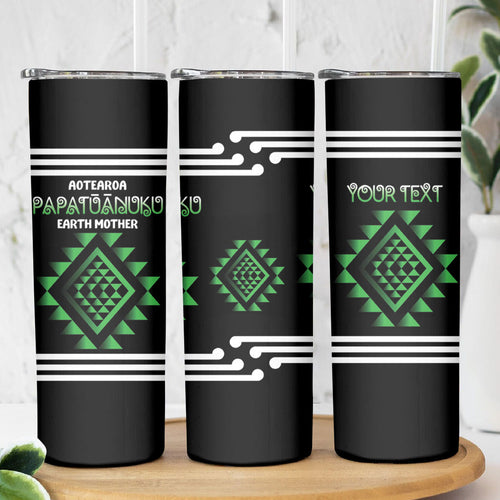Aotearoa Atua Papatuanuku Personalised Skinny Tumbler Maori Earth Mother Taniko Motifs