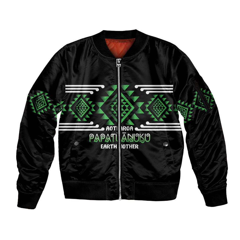 Aotearoa Atua Papatuanuku Personalised Sleeve Zip Bomber Jacket Maori Earth Mother Taniko Motifs