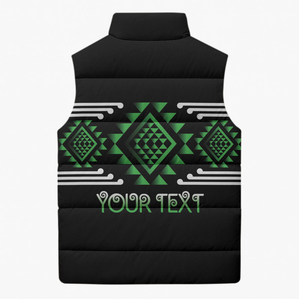 Aotearoa Atua Papatuanuku Personalised Sleeveless Puffer Jacket Maori Earth Mother Taniko Motifs