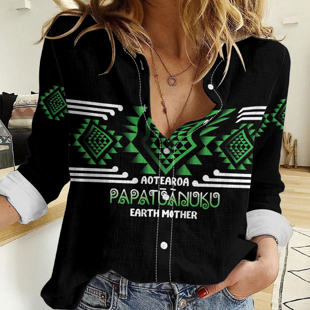 Aotearoa Atua Papatuanuku Personalised Women Casual Shirt Maori Earth Mother Taniko Motifs
