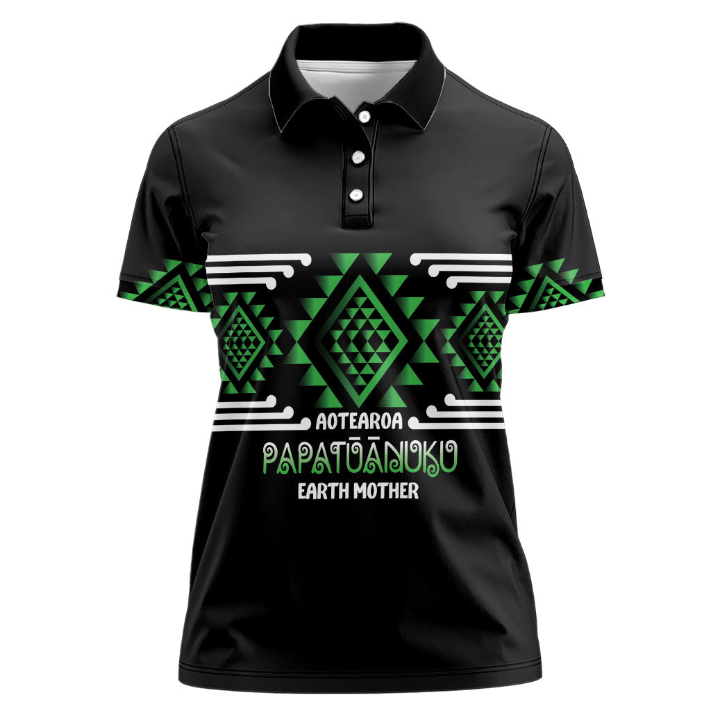 Aotearoa Atua Papatuanuku Personalised Women Polo Shirt Maori Earth Mother Taniko Motifs