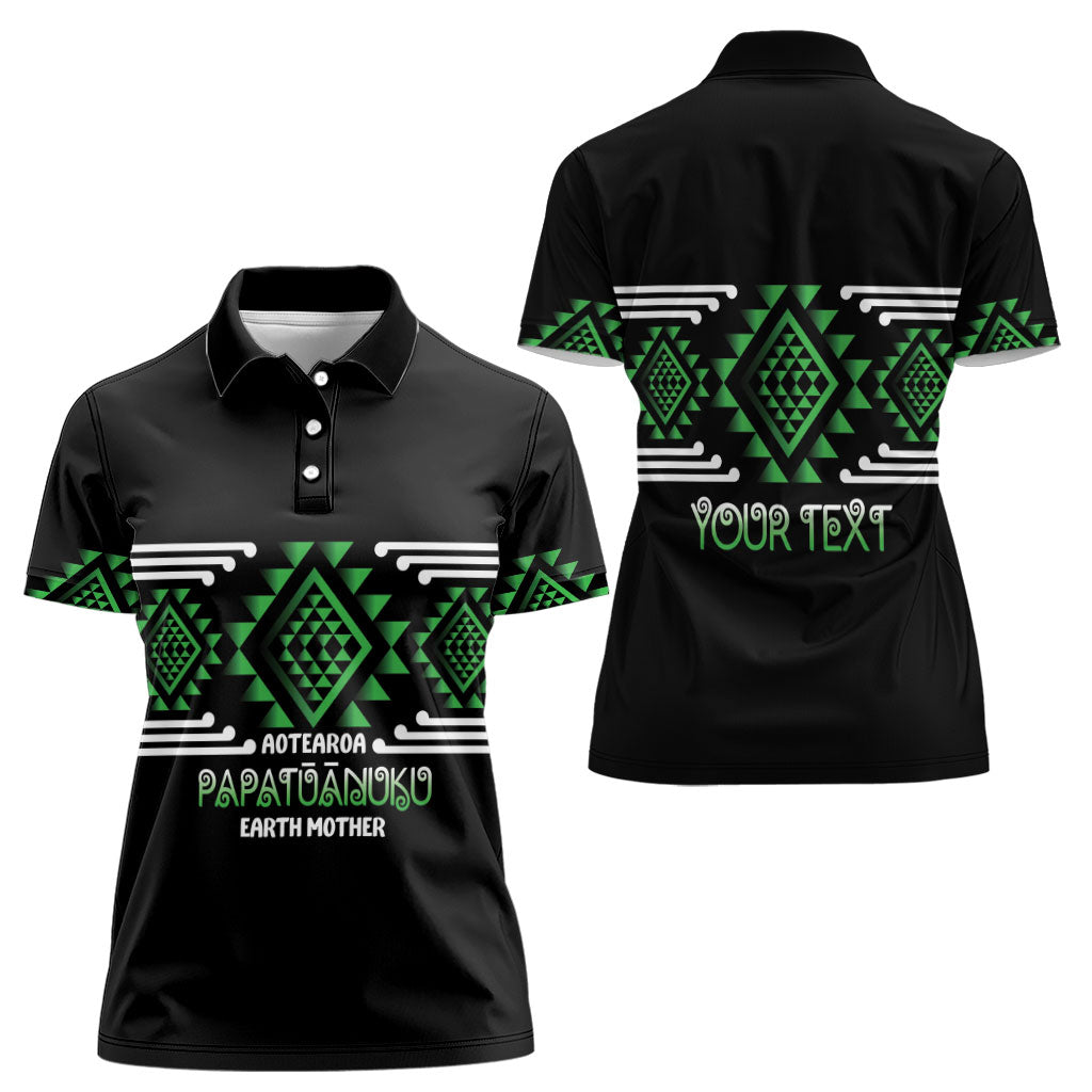 Aotearoa Atua Papatuanuku Personalised Women Polo Shirt Maori Earth Mother Taniko Motifs