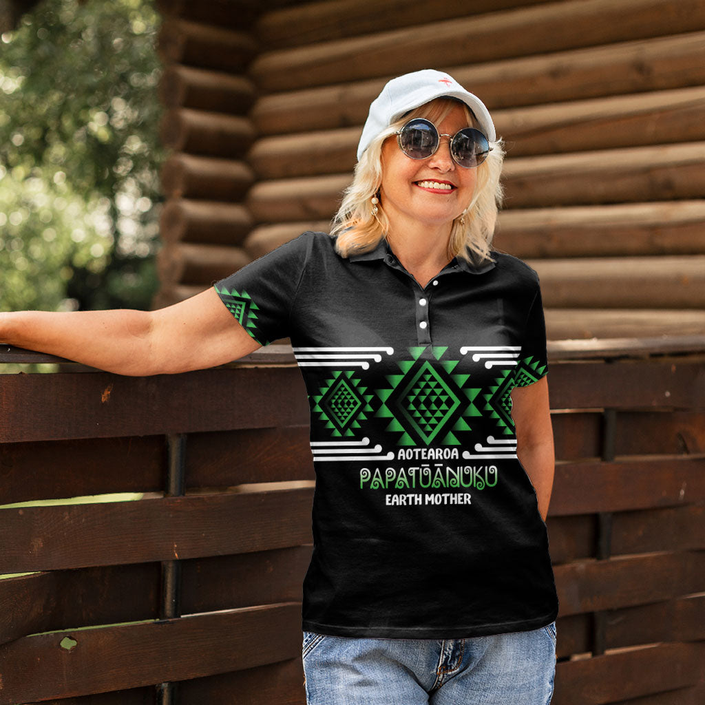 Aotearoa Atua Papatuanuku Personalised Women Polo Shirt Maori Earth Mother Taniko Motifs
