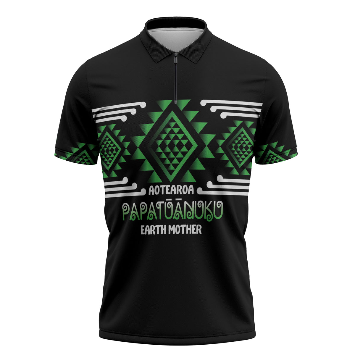 Aotearoa Atua Papatuanuku Personalised Zipper Polo Shirt Maori Earth Mother Taniko Motifs