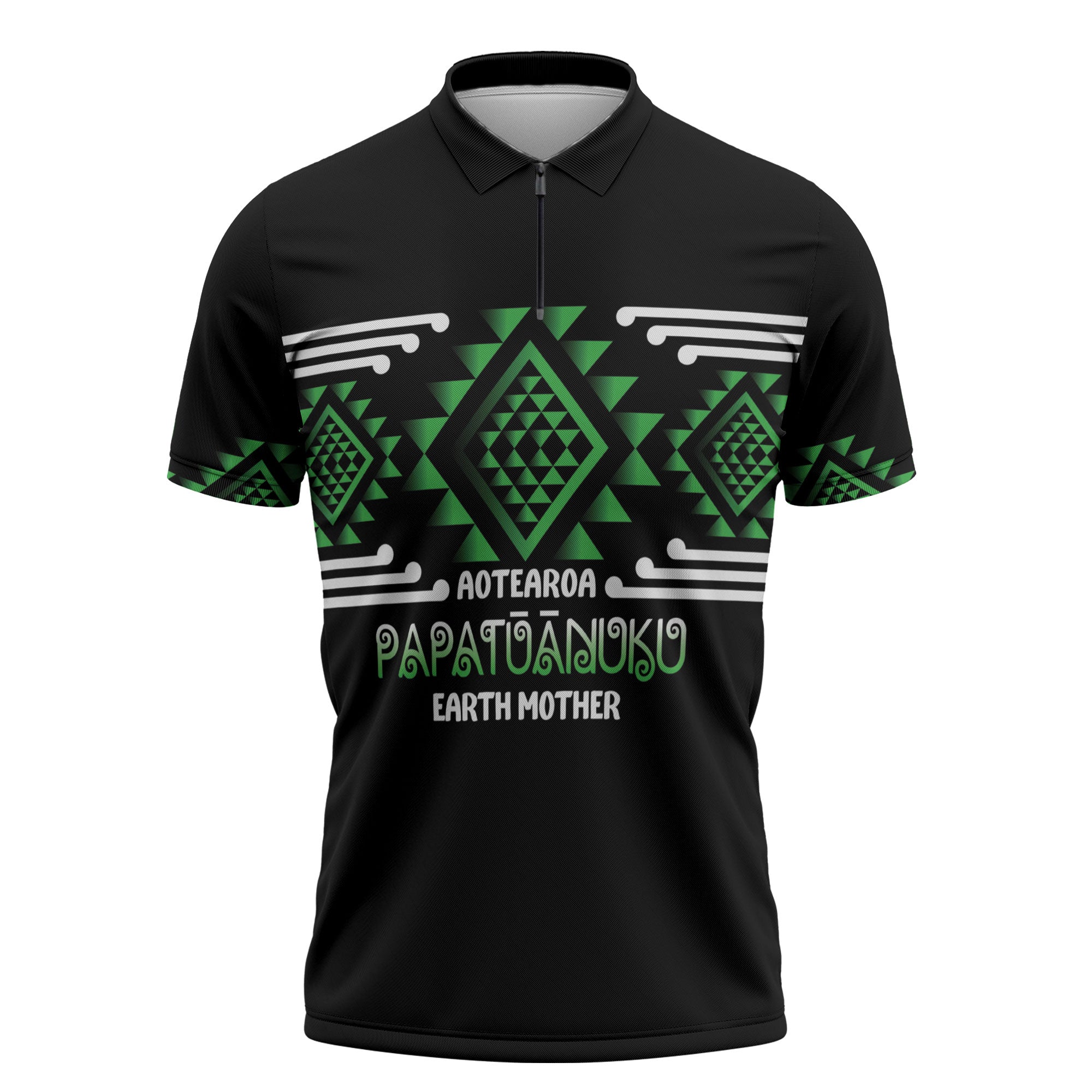 Aotearoa Atua Papatuanuku Personalised Zipper Polo Shirt Maori Earth Mother Taniko Motifs