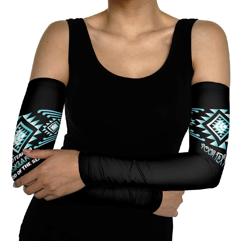 Aotearoa Atua Tangaroa Personalised Arm Sleeves Maori God Of The Sea Taniko Motifs