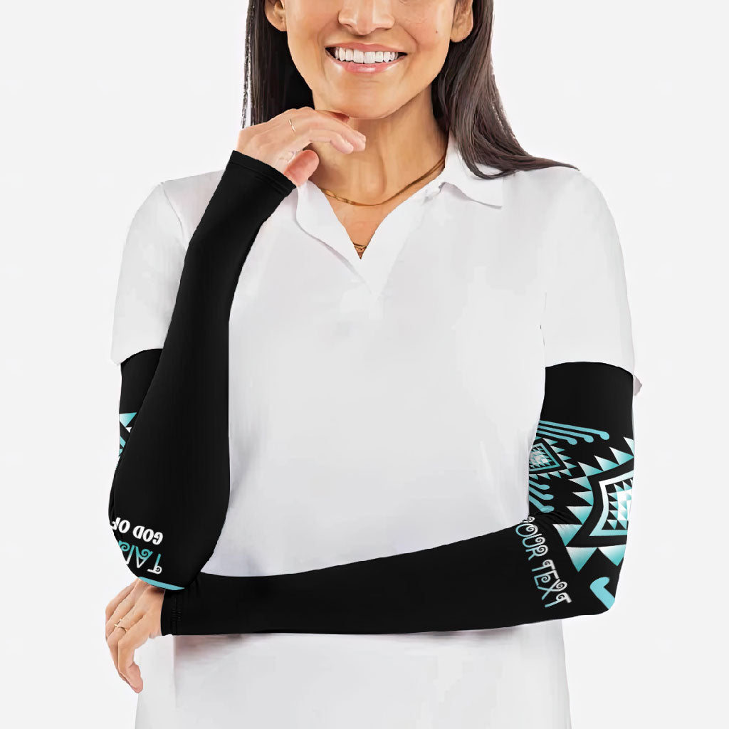 Aotearoa Atua Tangaroa Personalised Arm Sleeves Maori God Of The Sea Taniko Motifs