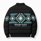 Aotearoa Atua Tangaroa Personalised Bomber Puffer Jacket Maori God Of The Sea Taniko Motifs