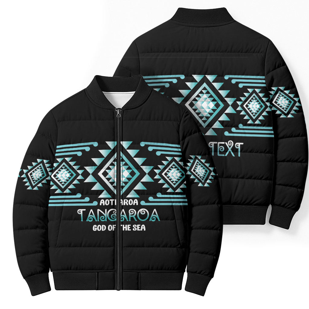 Aotearoa Atua Tangaroa Personalised Bomber Puffer Jacket Maori God Of The Sea Taniko Motifs