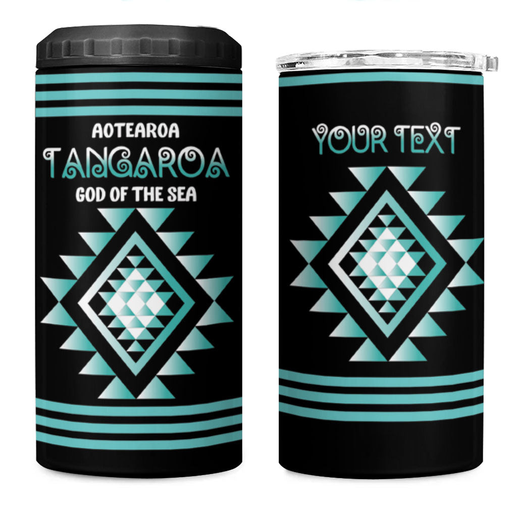 Aotearoa Atua Tangaroa Personalised 4 in 1 Can Cooler Tumbler Maori God Of The Sea Taniko Motifs