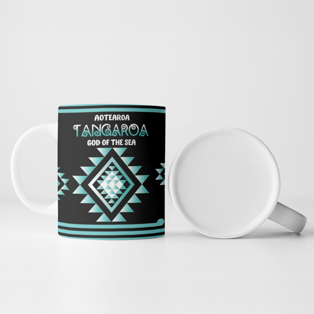 Aotearoa Atua Tangaroa Personalised Ceramic Mug Maori God Of The Sea Taniko Motifs
