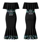 Aotearoa Atua Tangaroa Personalised Couples Matching Mermaid Dress and Long Sleeve Button Shirt Maori God Of The Sea Taniko Motifs