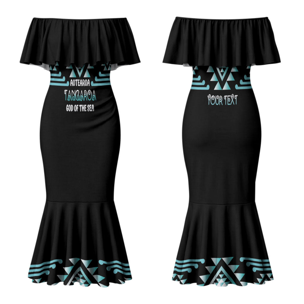 Aotearoa Atua Tangaroa Personalised Couples Matching Mermaid Dress and Long Sleeve Button Shirt Maori God Of The Sea Taniko Motifs