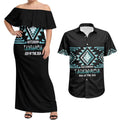 Aotearoa Atua Tangaroa Personalised Couples Matching Off Shoulder Maxi Dress and Hawaiian Shirt Maori God Of The Sea Taniko Motifs