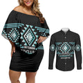 Aotearoa Atua Tangaroa Personalised Couples Matching Off Shoulder Short Dress and Long Sleeve Button Shirt Maori God Of The Sea Taniko Motifs