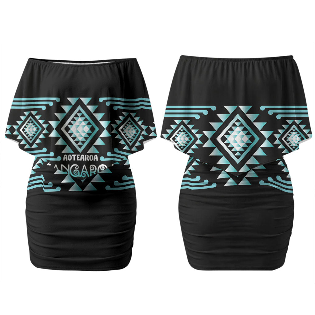 Aotearoa Atua Tangaroa Personalised Couples Matching Off Shoulder Short Dress and Long Sleeve Button Shirt Maori God Of The Sea Taniko Motifs