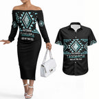 Aotearoa Atua Tangaroa Personalised Couples Matching Off The Shoulder Long Sleeve Dress and Hawaiian Shirt Maori God Of The Sea Taniko Motifs