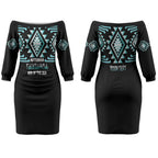 Aotearoa Atua Tangaroa Personalised Couples Matching Off The Shoulder Long Sleeve Dress and Hawaiian Shirt Maori God Of The Sea Taniko Motifs