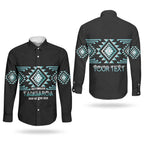 Aotearoa Atua Tangaroa Personalised Couples Matching Off The Shoulder Long Sleeve Dress and Long Sleeve Button Shirt Maori God Of The Sea Taniko Motifs