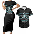 Aotearoa Atua Tangaroa Personalised Couples Matching Short Sleeve Bodycon Dress and Hawaiian Shirt Maori God Of The Sea Taniko Motifs
