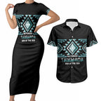 Aotearoa Atua Tangaroa Personalised Couples Matching Short Sleeve Bodycon Dress and Hawaiian Shirt Maori God Of The Sea Taniko Motifs