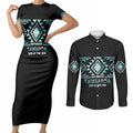 Aotearoa Atua Tangaroa Personalised Couples Matching Short Sleeve Bodycon Dress and Long Sleeve Button Shirt Maori God Of The Sea Taniko Motifs