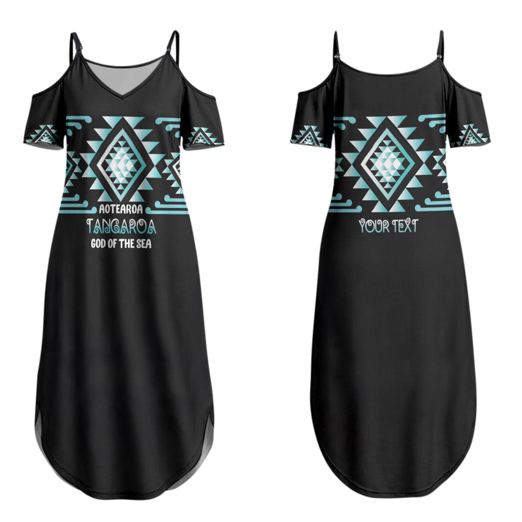 Aotearoa Atua Tangaroa Personalised Couples Matching Summer Maxi Dress and Hawaiian Shirt Maori God Of The Sea Taniko Motifs