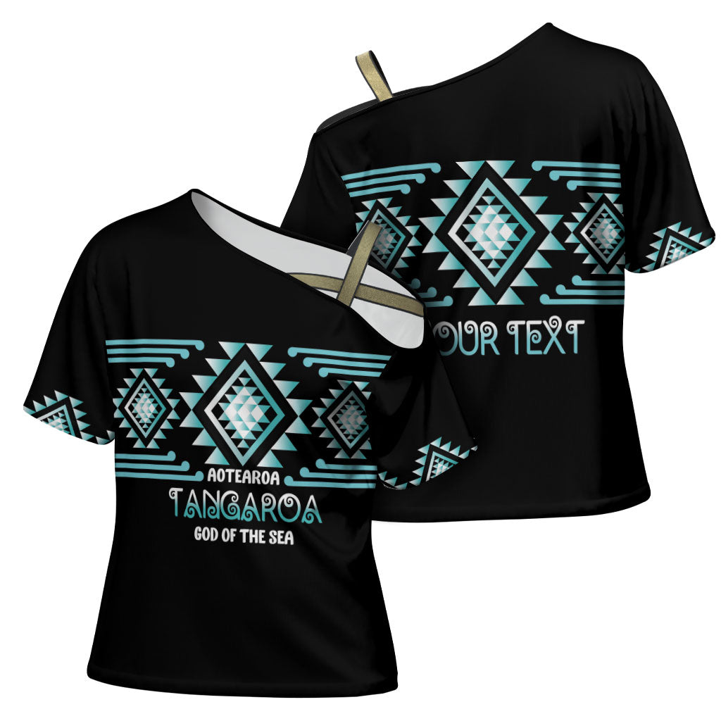 Aotearoa Atua Tangaroa Personalised Cross Shoulder Shirt Maori God Of The Sea Taniko Motifs