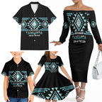Aotearoa Atua Tangaroa Personalised Family Matching Off The Shoulder Long Sleeve Dress and Hawaiian Shirt Maori God Of The Sea Taniko Motifs