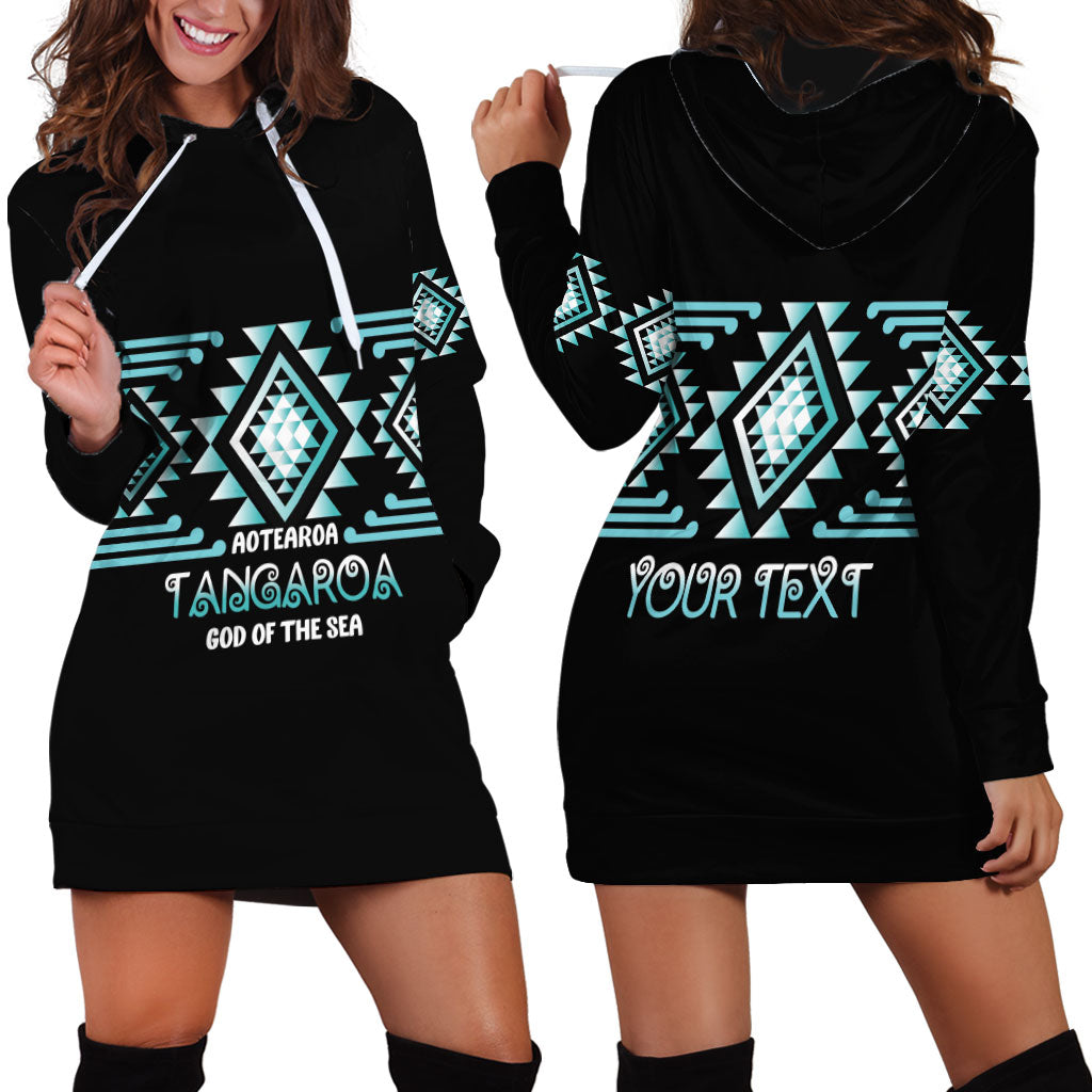 Aotearoa Atua Tangaroa Personalised Hoodie Dress Maori God Of The Sea Taniko Motifs