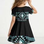Aotearoa Atua Tangaroa Personalised Kid Short Sleeve Dress Maori God Of The Sea Taniko Motifs