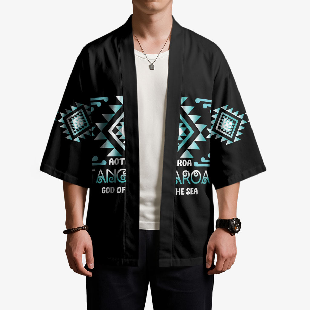 Aotearoa Atua Tangaroa Personalised Kimono Maori God Of The Sea Taniko Motifs