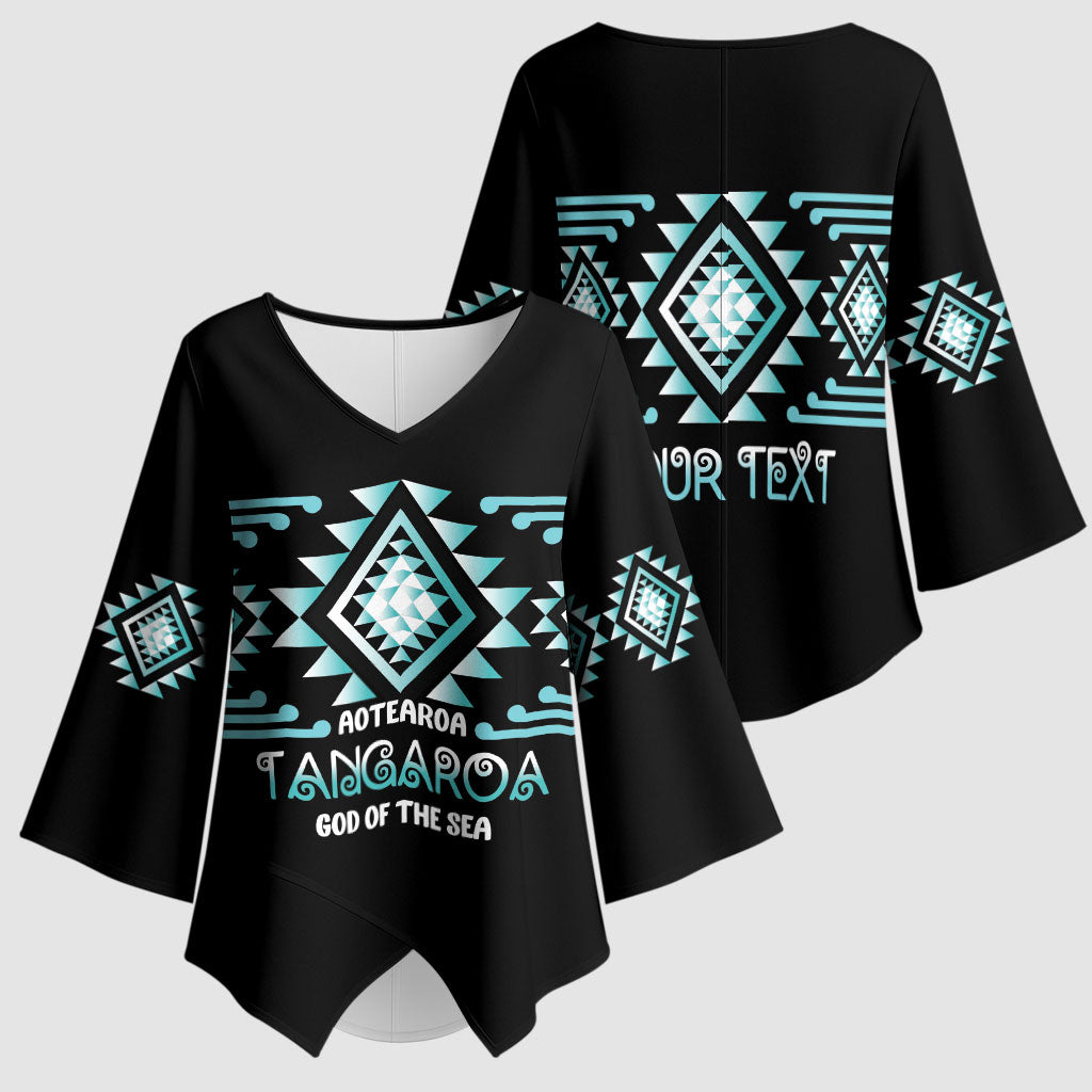 Aotearoa Atua Tangaroa Personalised Kimono Sleeve Blouse Maori God Of The Sea Taniko Motifs