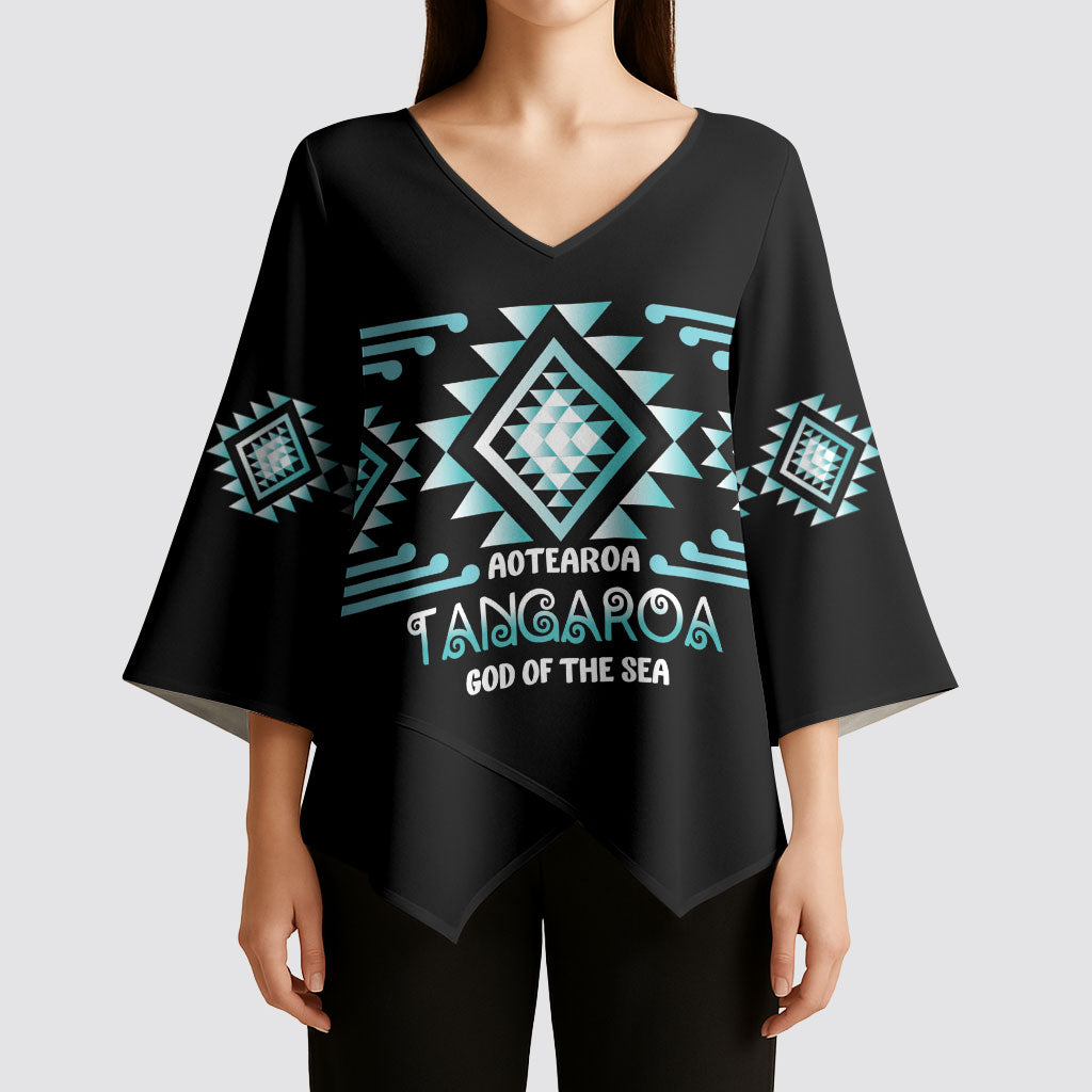 Aotearoa Atua Tangaroa Personalised Kimono Sleeve Blouse Maori God Of The Sea Taniko Motifs