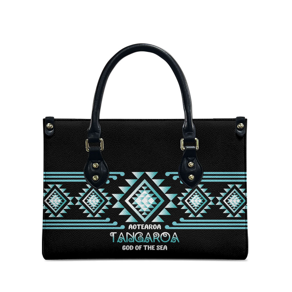 Aotearoa Atua Tangaroa Leather Bag Maori God Of The Sea Taniko Motifs