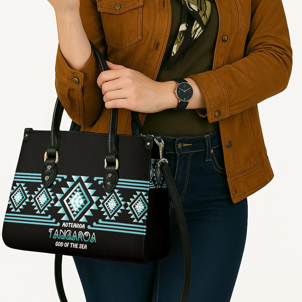 Aotearoa Atua Tangaroa Leather Bag Maori God Of The Sea Taniko Motifs
