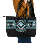 Aotearoa Atua Tangaroa Leather Tote Bag Maori God Of The Sea Taniko Motifs