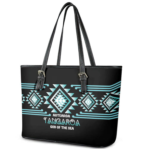 Aotearoa Atua Tangaroa Leather Tote Bag Maori God Of The Sea Taniko Motifs
