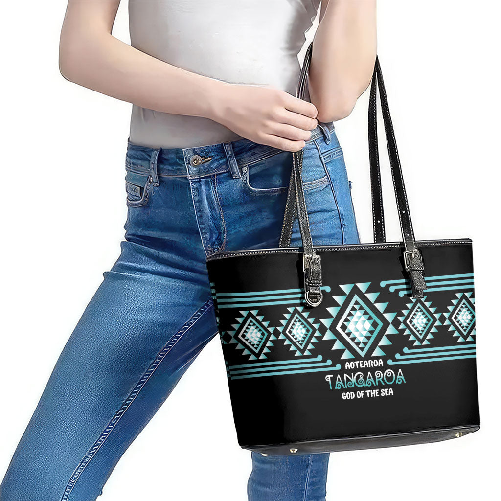 Aotearoa Atua Tangaroa Leather Tote Bag Maori God Of The Sea Taniko Motifs