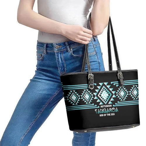 Aotearoa Atua Tangaroa Leather Tote Bag Maori God Of The Sea Taniko Motifs