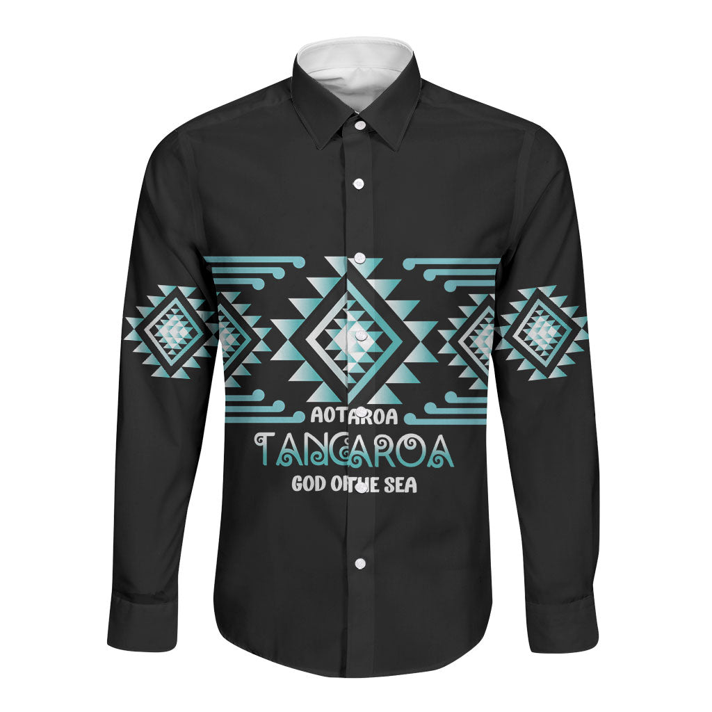 Aotearoa Atua Tangaroa Personalised Long Sleeve Button Shirt Maori God Of The Sea Taniko Motifs