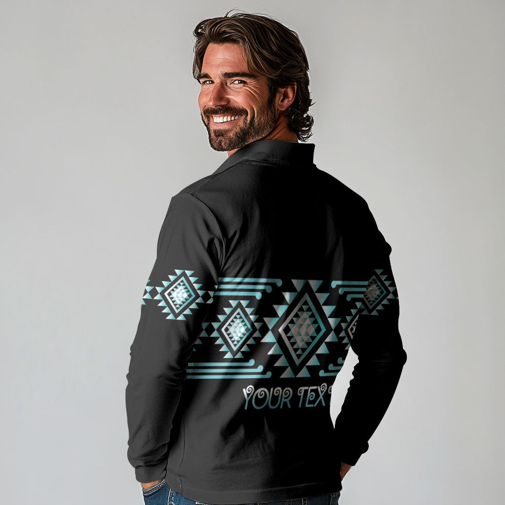 Aotearoa Atua Tangaroa Personalised Long Sleeve Polo Shirt Maori God Of The Sea Taniko Motifs