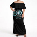 Aotearoa Atua Tangaroa Personalised Off Shoulder Maxi Dress Maori God Of The Sea Taniko Motifs
